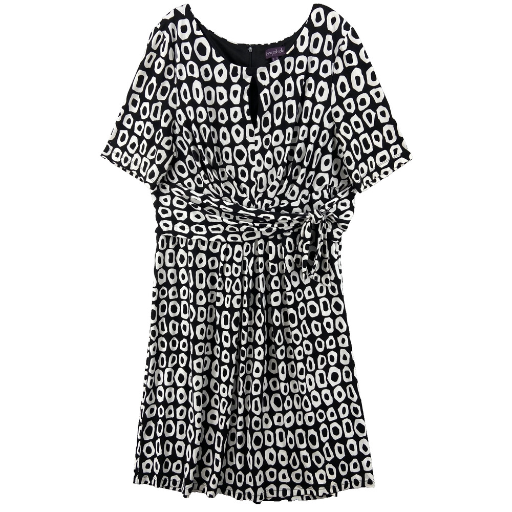 Long Tall Sally LTS Dress Sz‎ 18 Black White Side Tie Knee Length Short Sleeve